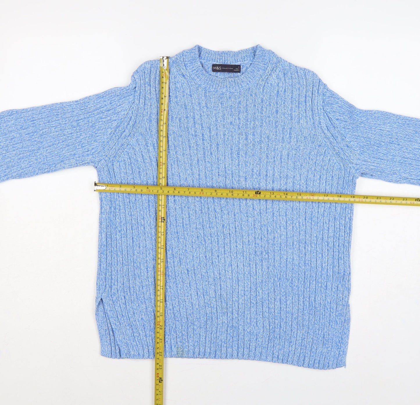 Marks and Spencer Women Blue UK 12 Crew Neck Rib Knit Jumper