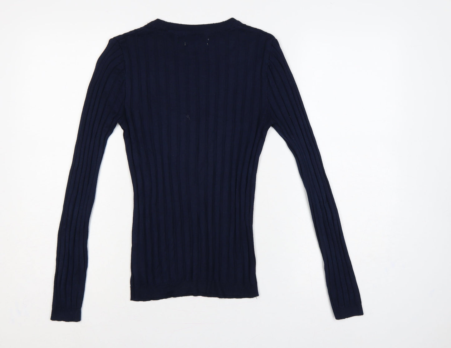 River Island Women Blue 2XS Ribbed Crew Neck Slim Knit Jumper
