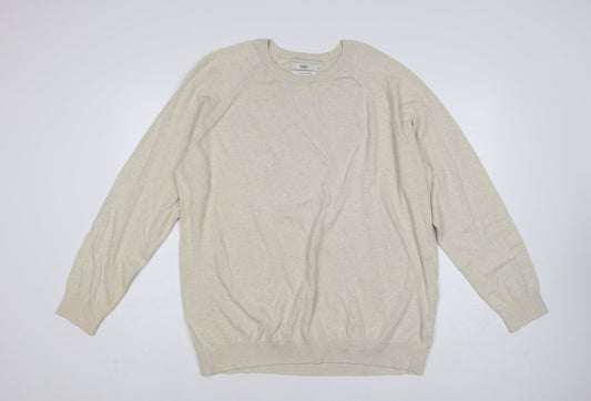 Marks and Spencer Men Beige 2XL Cotton Crew Neck Pullover Jumper