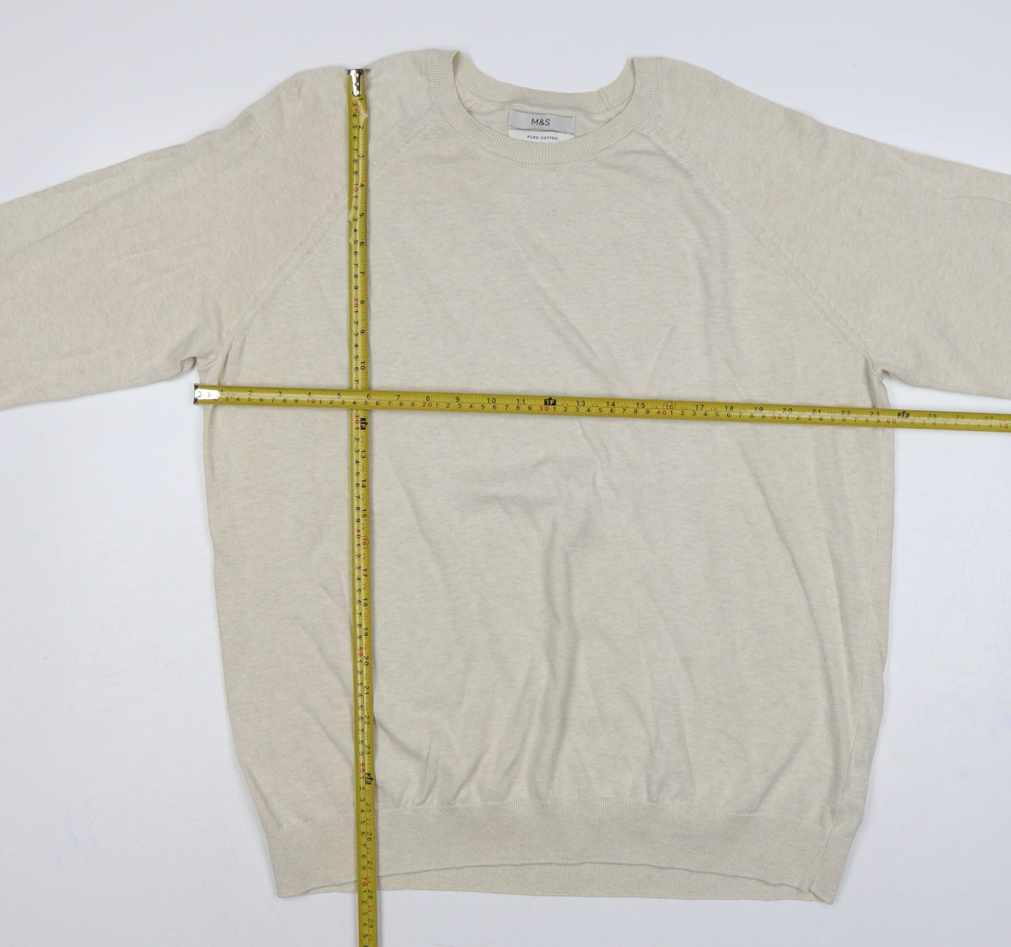 Marks and Spencer Men Beige 2XL Cotton Crew Neck Pullover Jumper