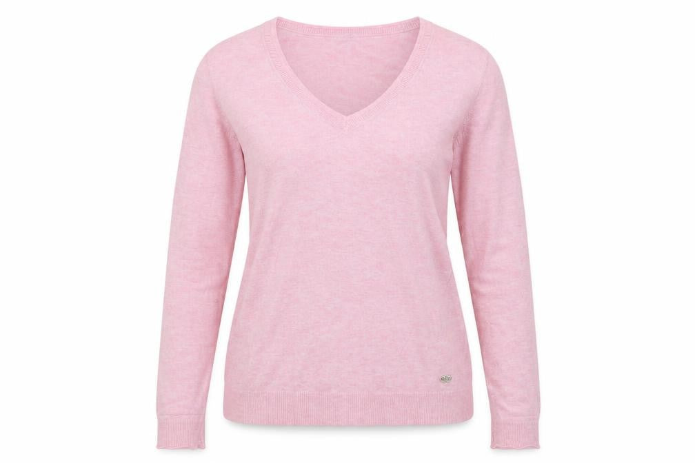 Front view of edc by Esprit Women’s Pink M V-Neck Long Sleeve Cotton Blend Jumper