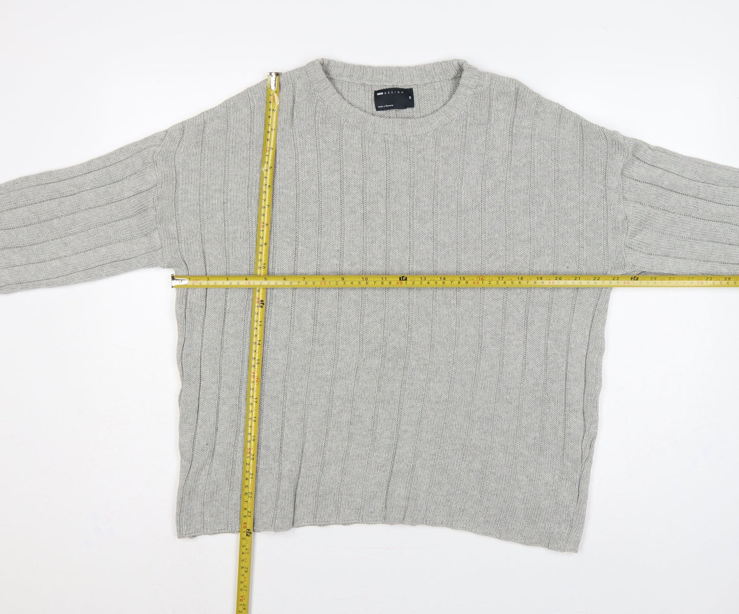 ASOS Design Women Grey XS Rib Knit Crew Neck Pullover Jumper