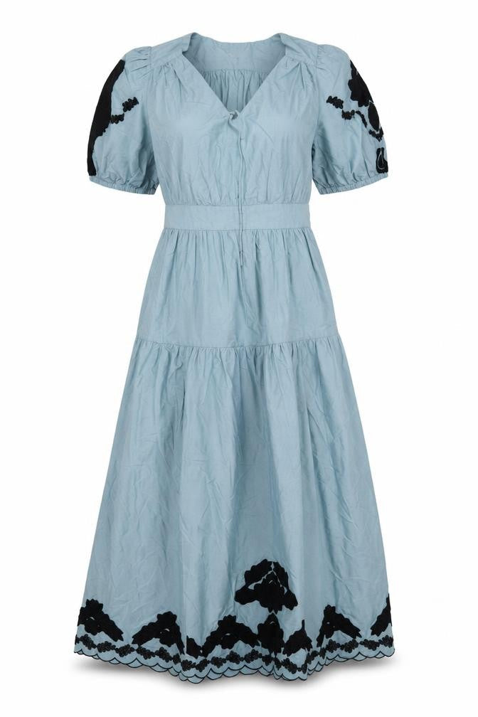 Per Una Women Blue UK 10 Maxi Embroidered Cotton Dress