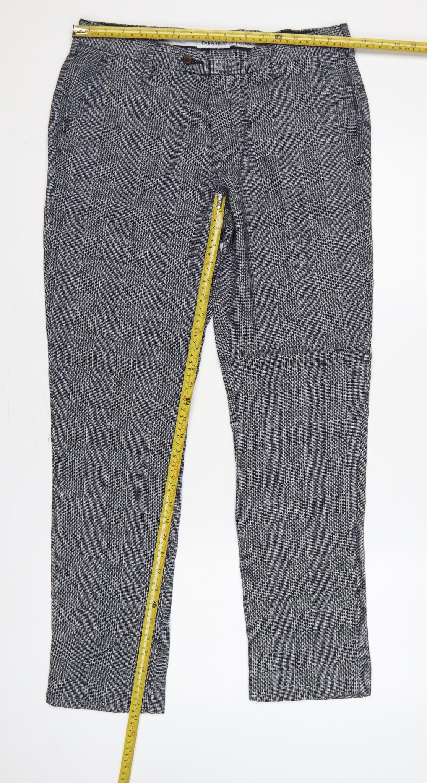 Farah 1920 Men’s Grey Check Linen Cotton 32/32 Straight Trousers