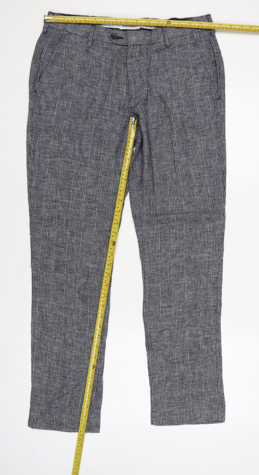Farah 1920 Men’s Grey Check Linen Cotton 32/32 Straight Trousers