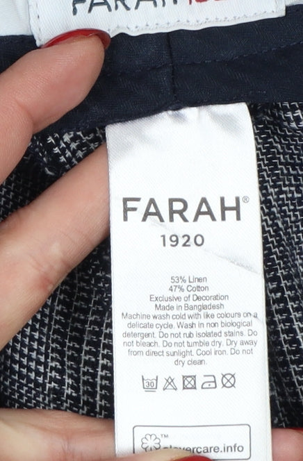 Farah 1920 Men’s Grey Check Linen Cotton 32/32 Straight Trousers