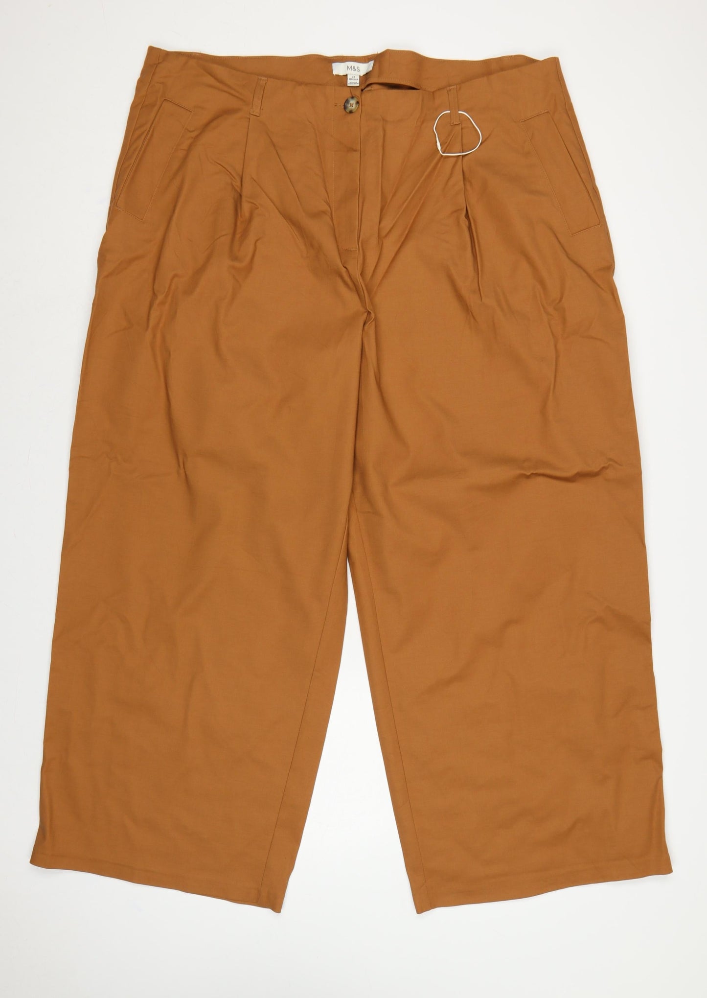 Marks & Spencer Women’s Gold Brown Size 24 Wide-Leg Trousers