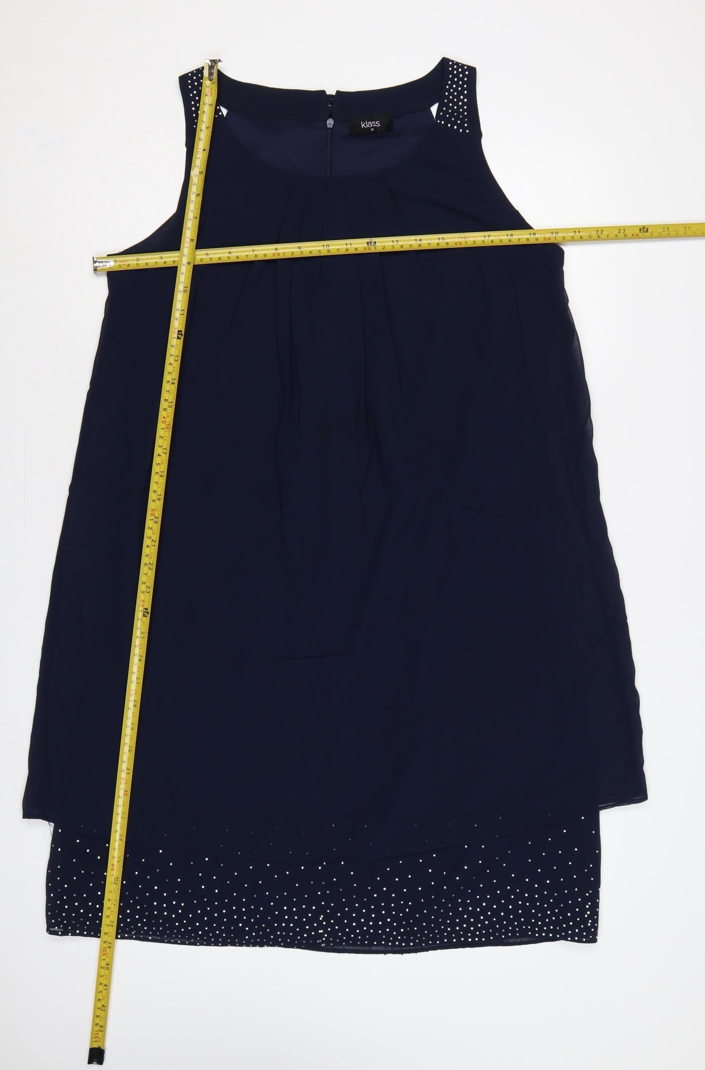 Klass Women Blue Size 16 Shift Dress Rhinestone Chiffon Party