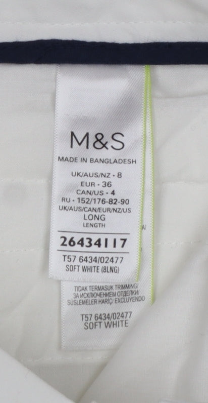 M&S Women’s White Size 8 Long Tapered Chino Trousers