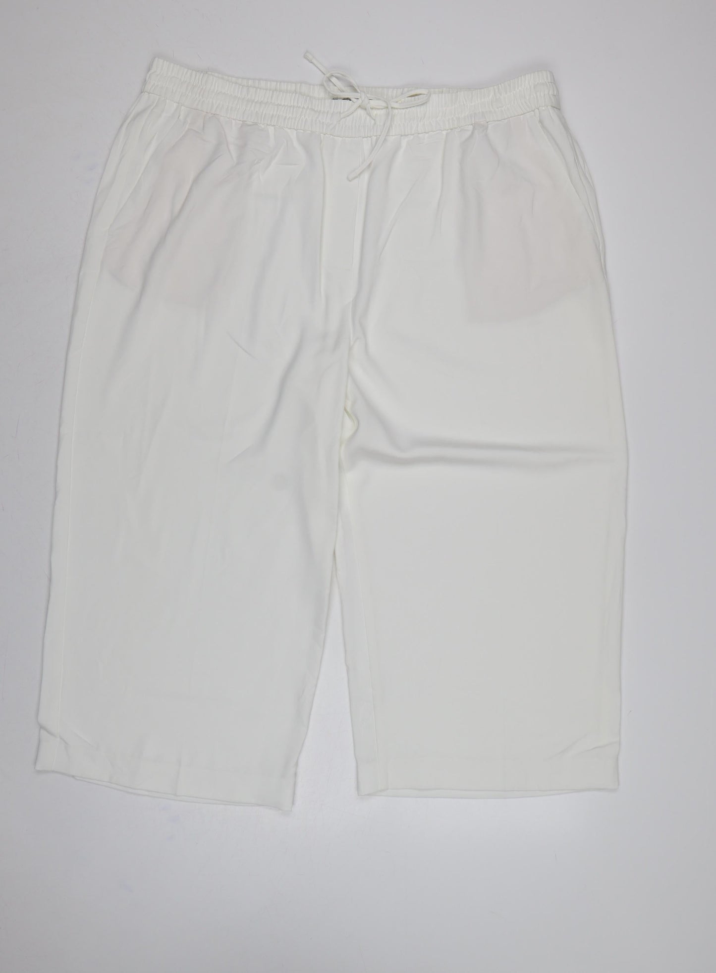 M&S Women White UK 22 Cropped Wide-Leg Drawstring Trousers