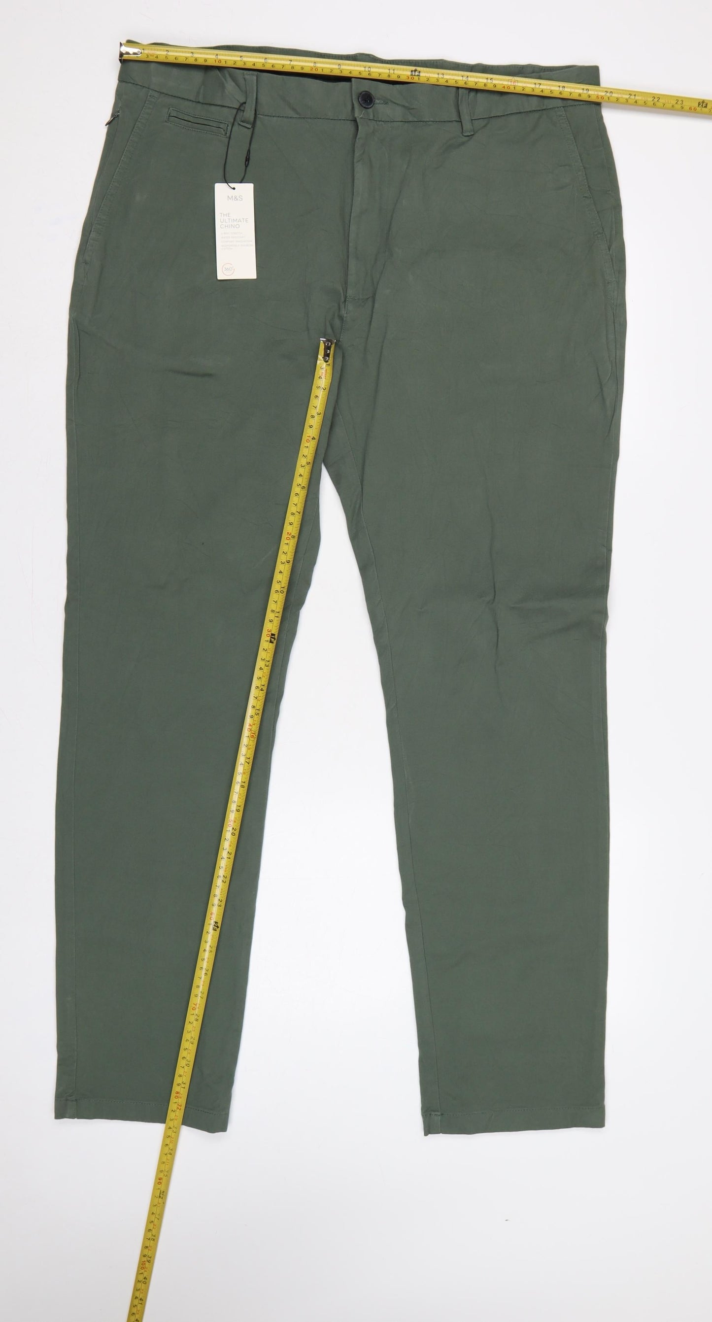Marks & Spencer Men Green 40 33 Slim Ultimate Chino Trousers