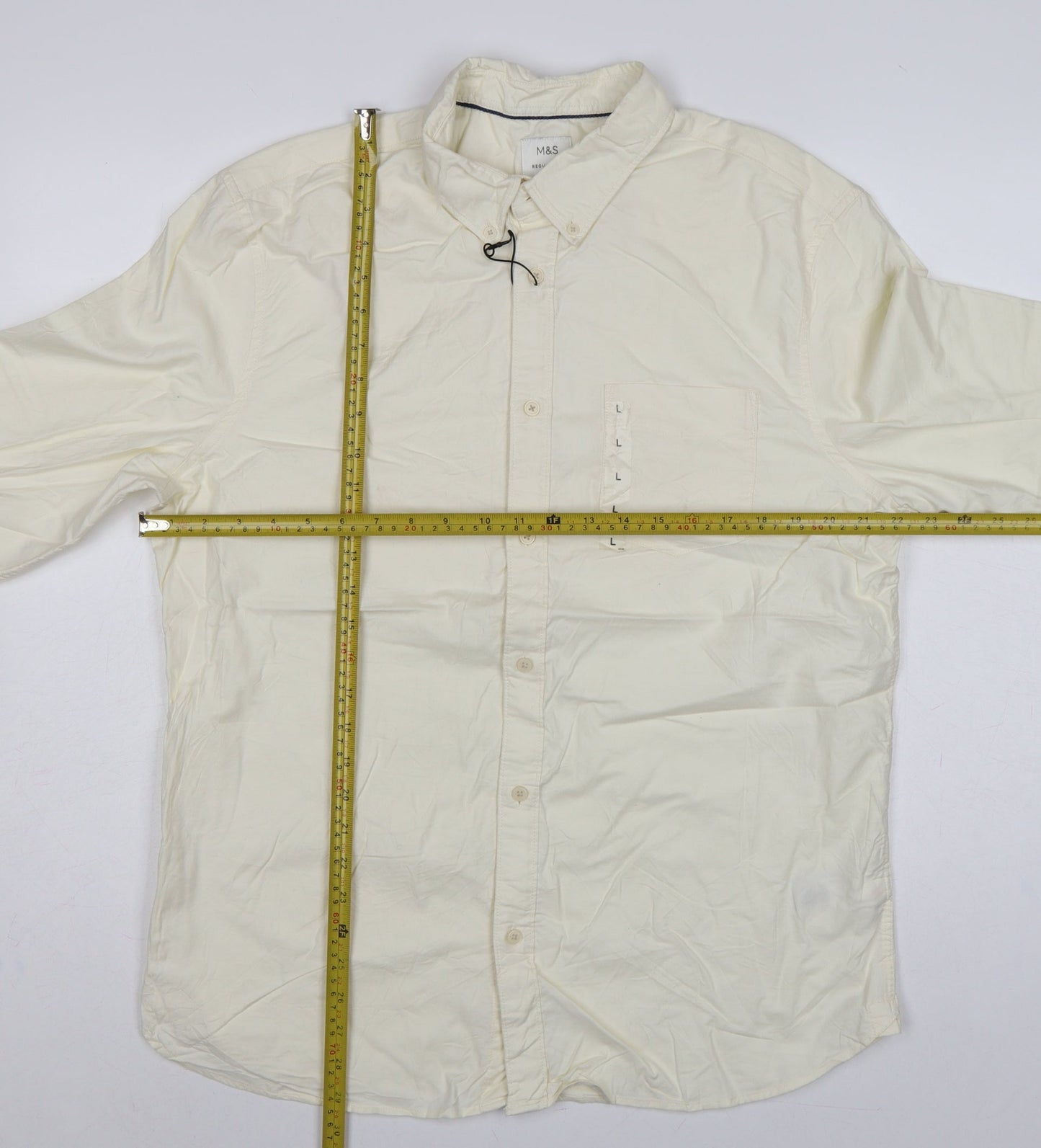 Marks and Spencer Men’s Ivory L Regular Cotton Button-Down Shirt