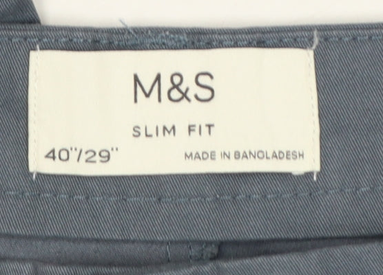 Marks and Spencer Men's Blue 40/29 Slim Fit Cotton Chino Trousers
