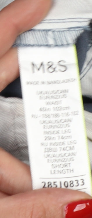 Marks and Spencer Men's Blue 40/29 Slim Fit Cotton Chino Trousers