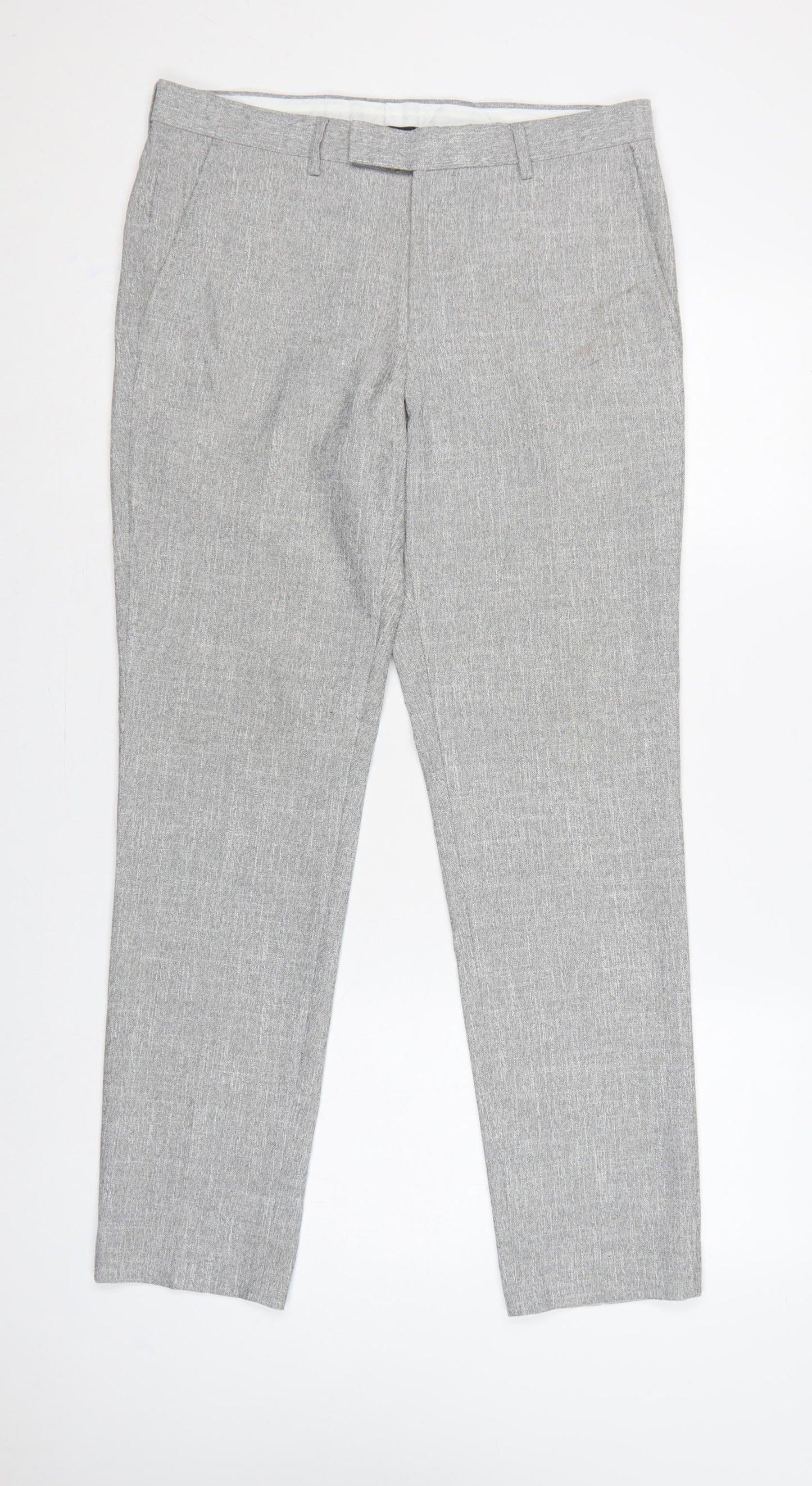 Moss London Men’s Grey 32in Slim Fit Tapered Dress Trousers