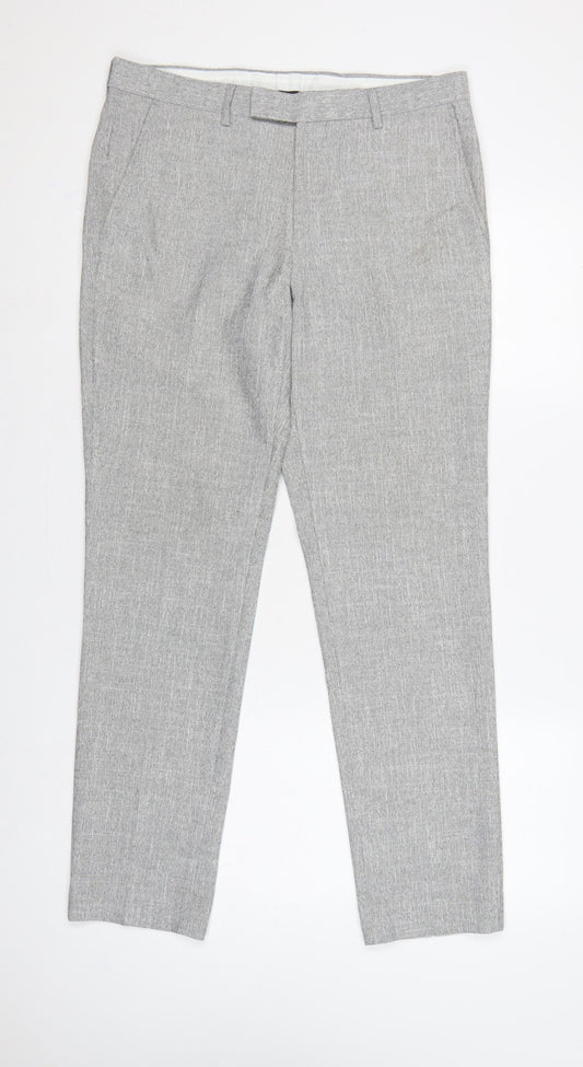 Moss London Men’s Grey 32in Slim Fit Tapered Dress Trousers