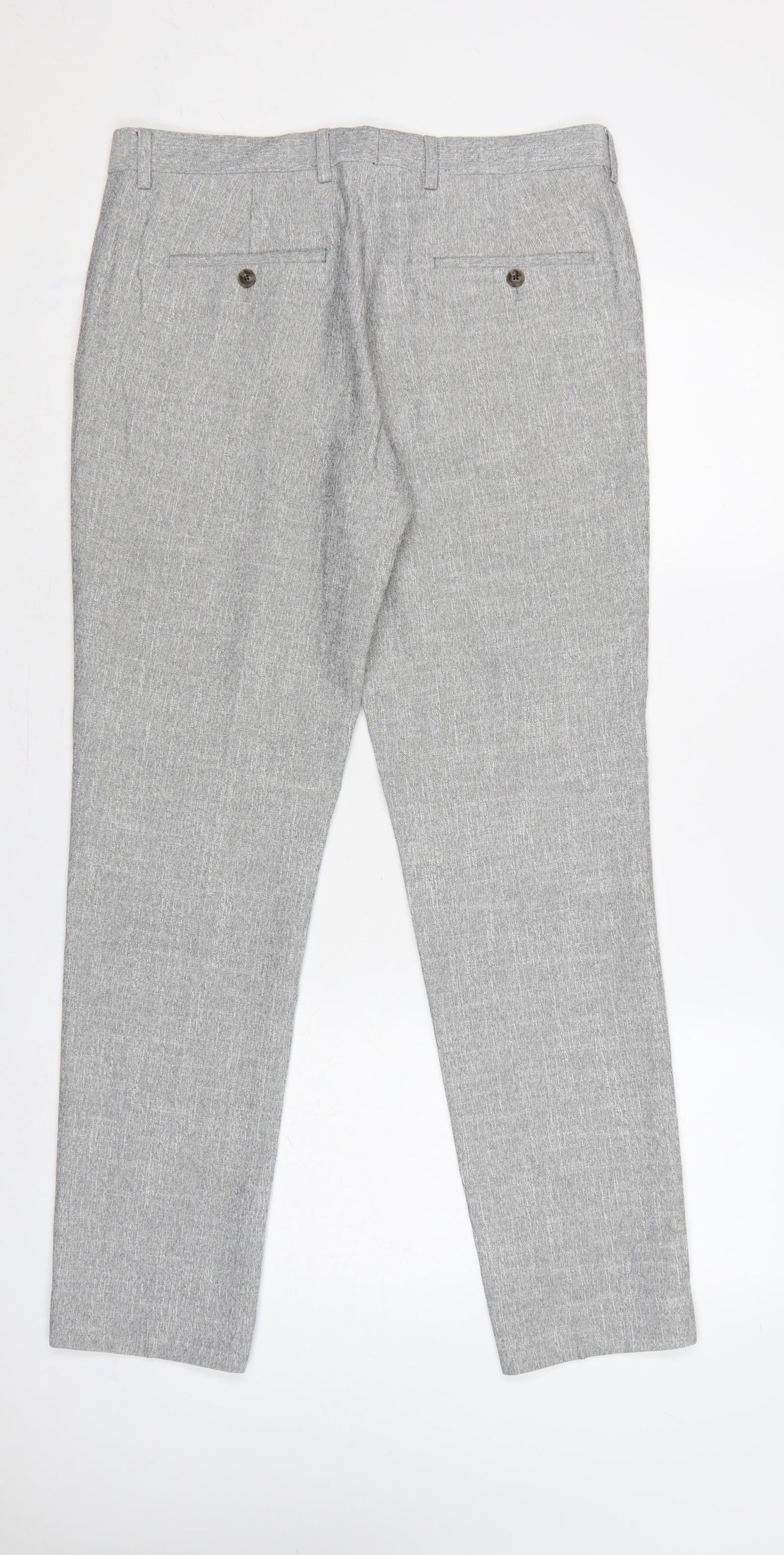 Moss London Men’s Grey 32in Slim Fit Tapered Dress Trousers