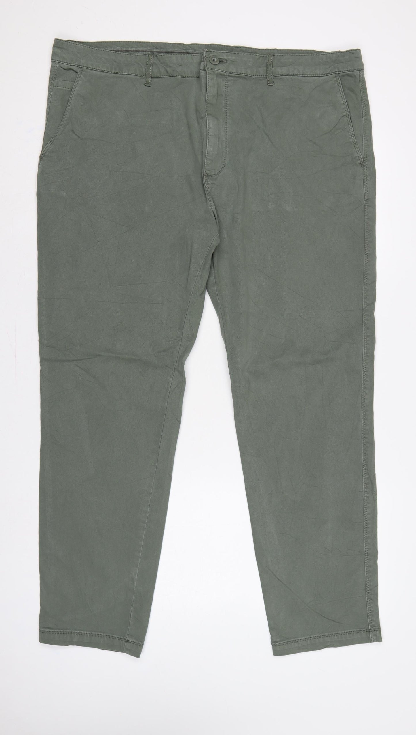 Marks & Spencer Men's Green 44/31 Chino Trousers Straight Cotton Stretch