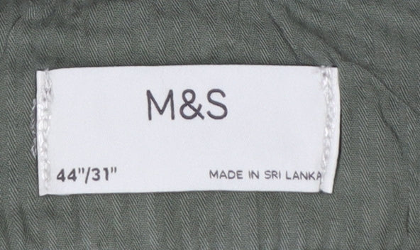 Marks & Spencer Men's Green 44/31 Chino Trousers Straight Cotton Stretch
