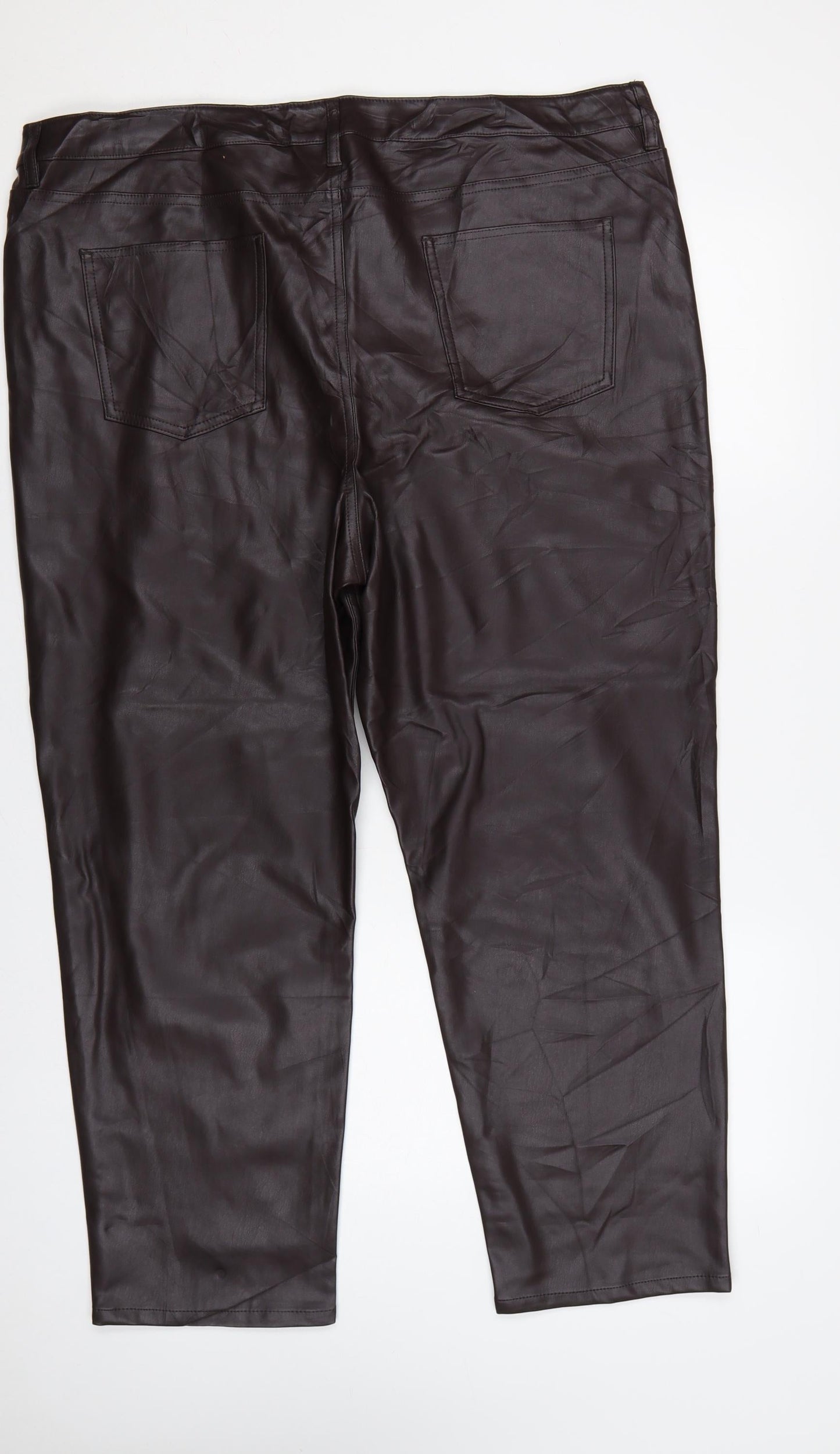 Marks & Spencer Women's Brown Faux Leather Tapered Trousers UK 22