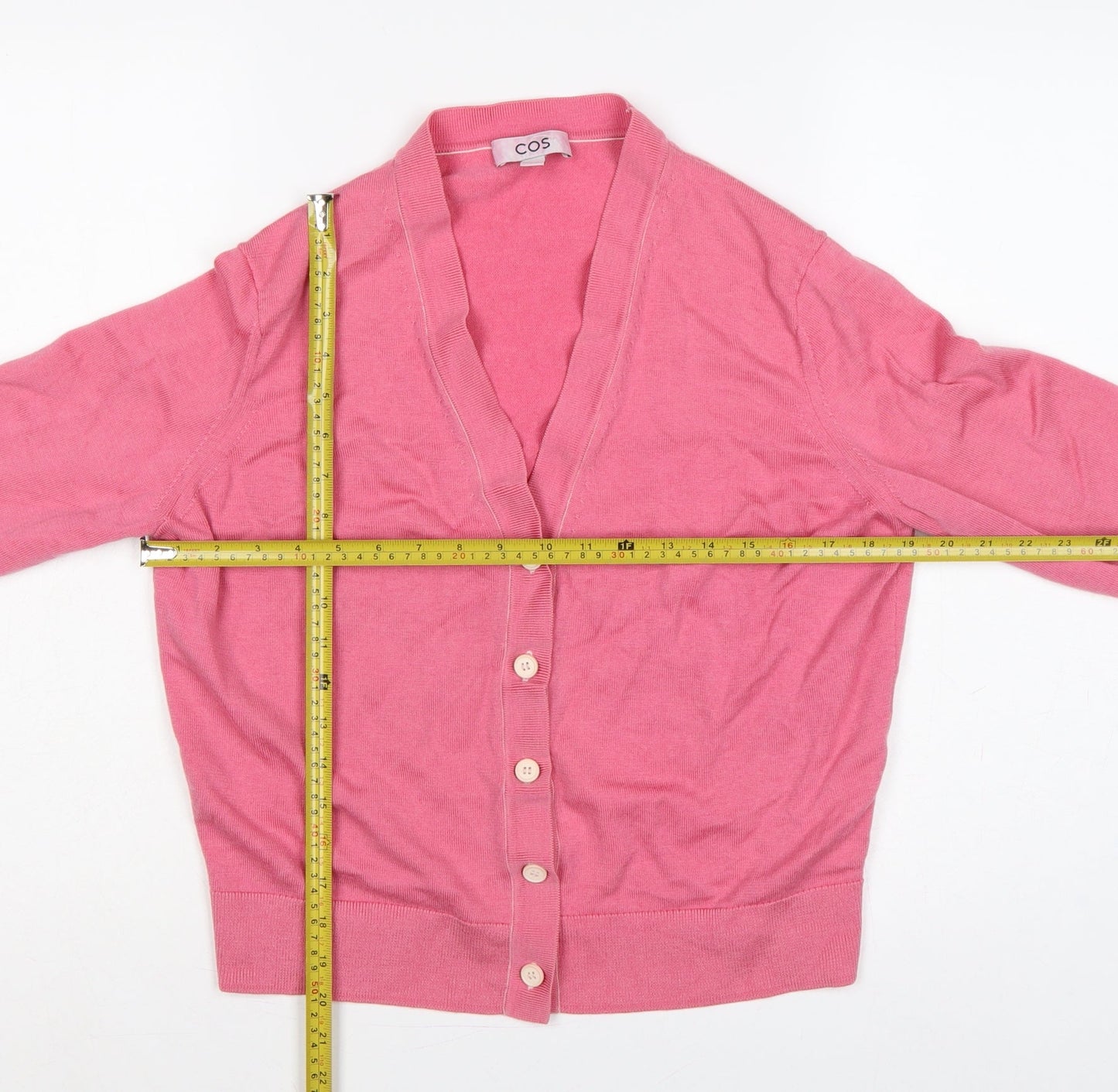 COS Women Pink Wool V-Neck Button Cardigan Size S