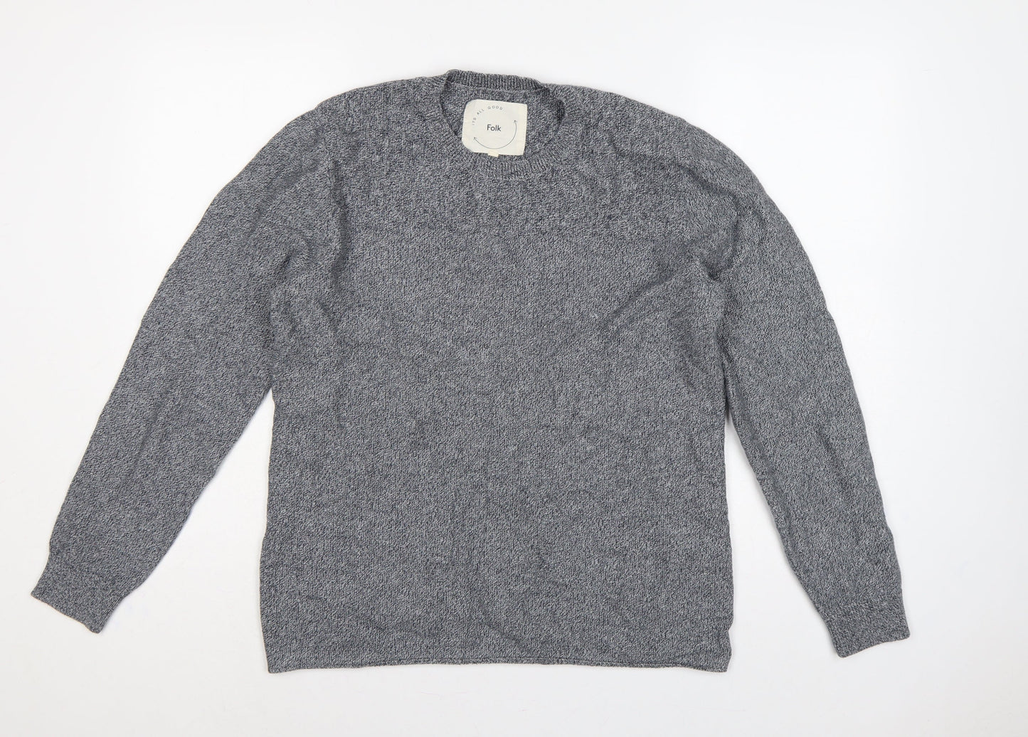 Folk Men's Grey XL Crew Neck Organic Cotton Knit Pullover Jumper