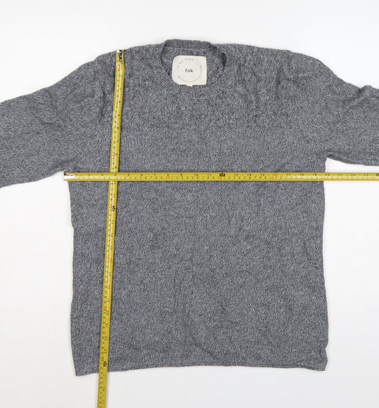 Folk Men's Grey XL Crew Neck Organic Cotton Knit Pullover Jumper