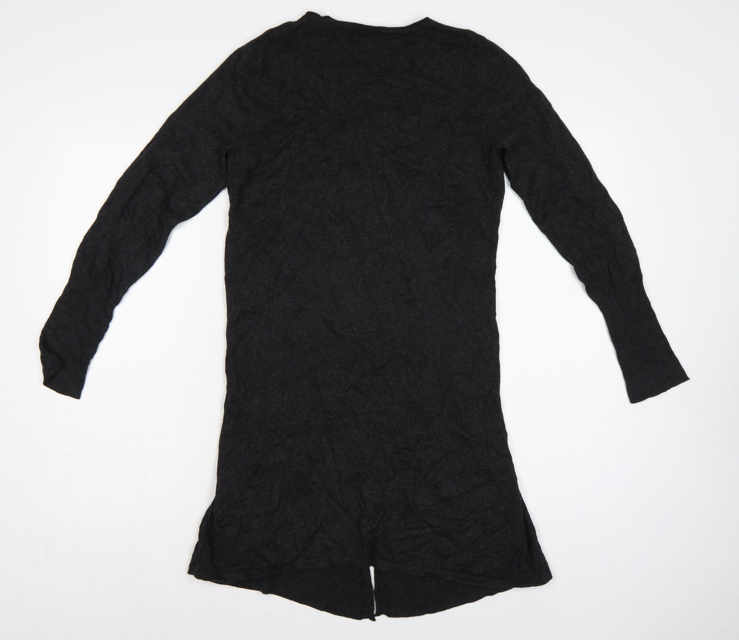 Marks and Spencer Women Black Size 10 V-Neck Longline Button Cardigan