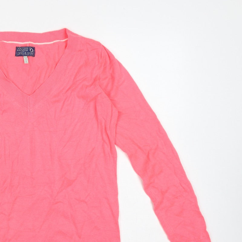 Joules Women Pink V-Neck Knit Pullover Jumper UK 12 Long Sleeve