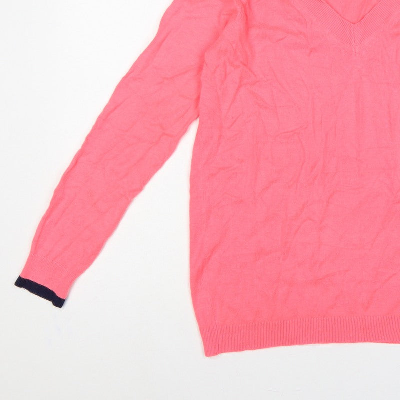 Joules Women Pink V-Neck Knit Pullover Jumper UK 12 Long Sleeve