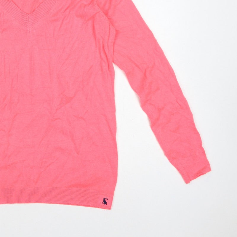 Joules Women Pink V-Neck Knit Pullover Jumper UK 12 Long Sleeve