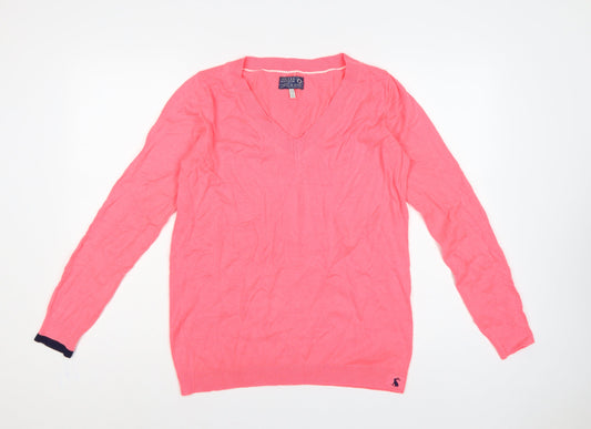Joules Women Pink V-Neck Knit Pullover Jumper UK 12 Long Sleeve