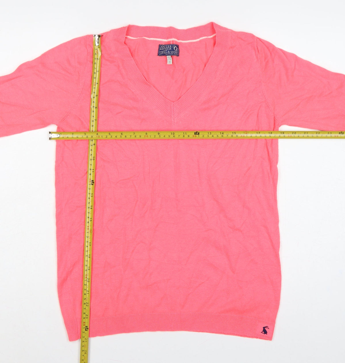 Joules Women Pink V-Neck Knit Pullover Jumper UK 12 Long Sleeve