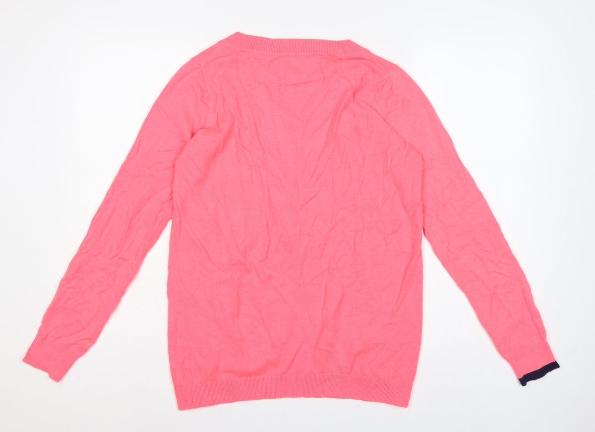 Joules Women Pink V-Neck Knit Pullover Jumper UK 12 Long Sleeve