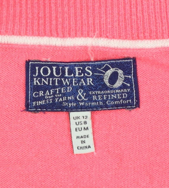 Joules Women Pink V-Neck Knit Pullover Jumper UK 12 Long Sleeve