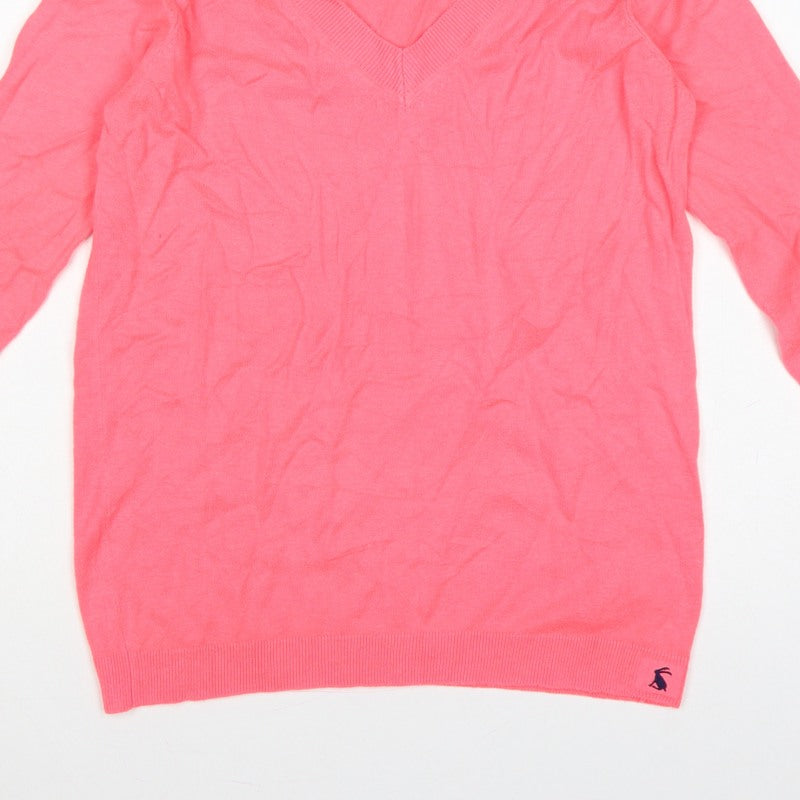 Joules Women Pink V-Neck Knit Pullover Jumper UK 12 Long Sleeve