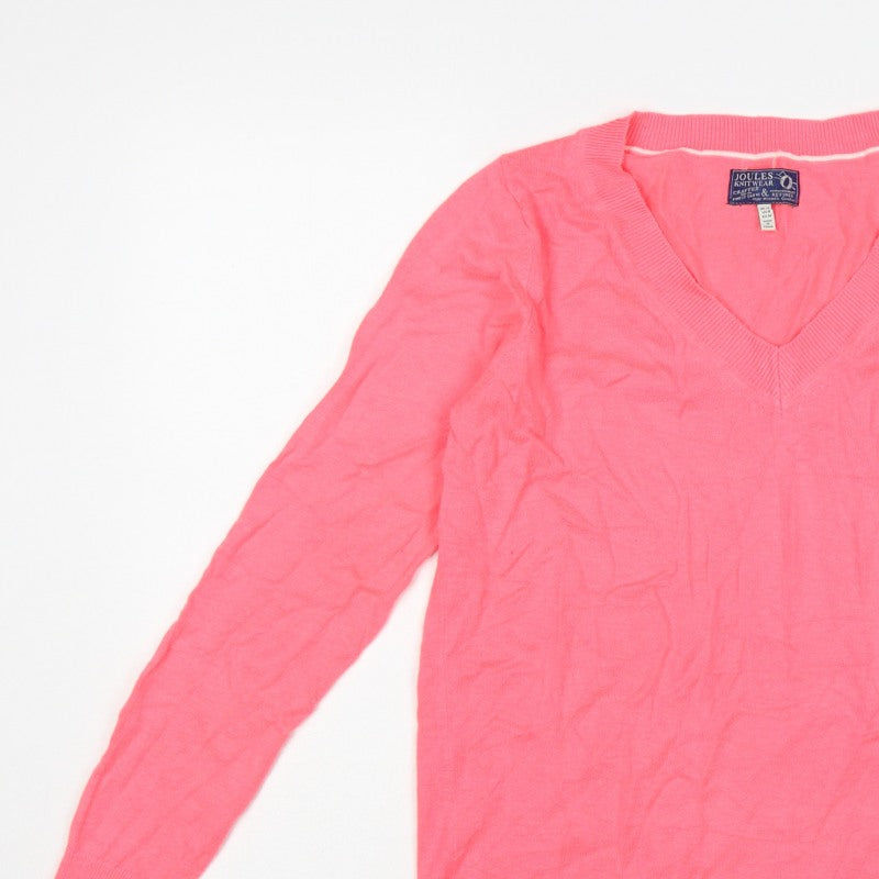 Joules Women Pink V-Neck Knit Pullover Jumper UK 12 Long Sleeve