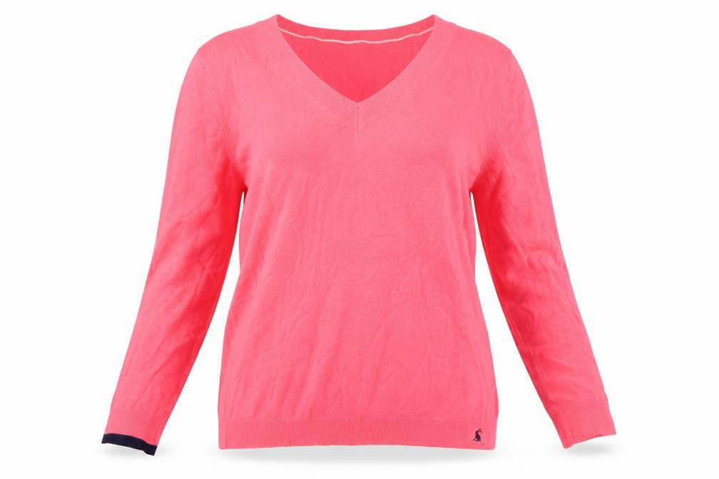 Joules Women Pink V-Neck Knit Pullover Jumper UK 12 Long Sleeve