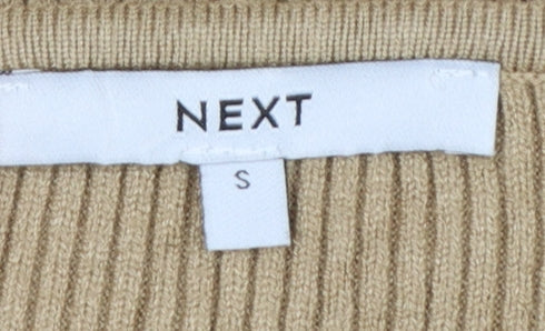 Next Women Beige S Rib Knit Wrap V-Neck Long Sleeve Jumper