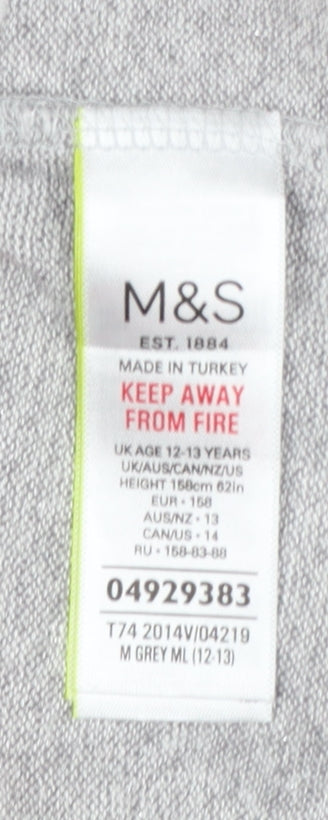 Marks and Spencer Girls Grey 12-13 Years Pullover Hooded Knit Hoodie