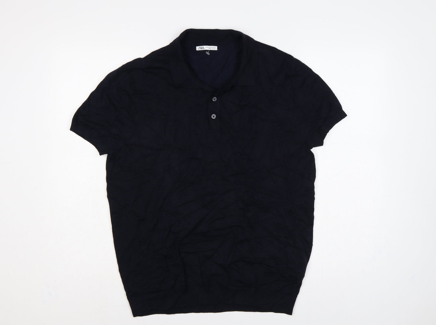 Zara Men’s Black XL Viscose Blend Short Sleeve Knit Polo Shirt