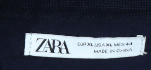 Zara Men’s Black XL Viscose Blend Short Sleeve Knit Polo Shirt