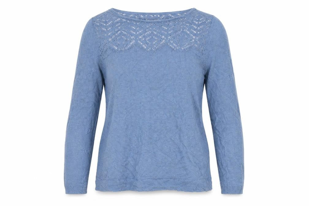 Nanette Lepore Women’s Blue Linen L Open-Knit Round Neck Jumper