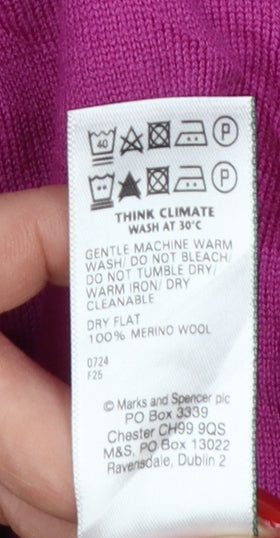 Marks and Spencer Women Pink Merino Wool Size 14 Round Neck Cardigan