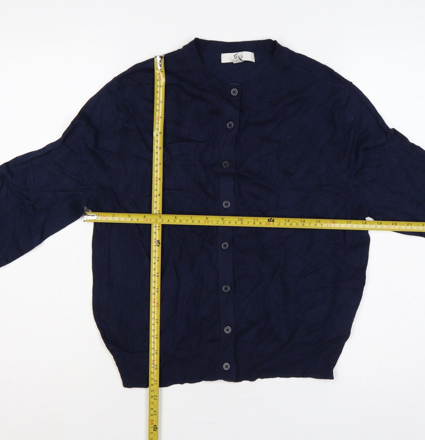 Marks and Spencer Women Blue UK 14 Crew Neck Button Knit Cardigan
