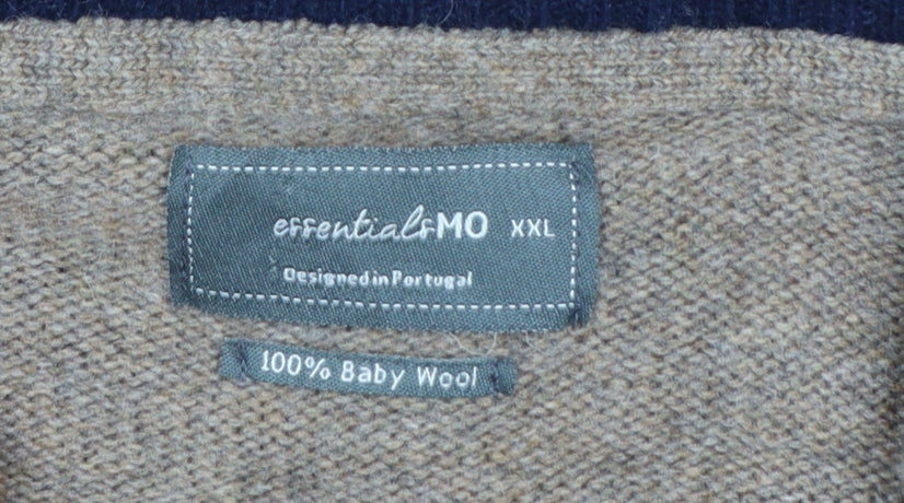 Essential MO Men’s Brown 2XL Baby Wool 1/4 Zip High Neck Jumper