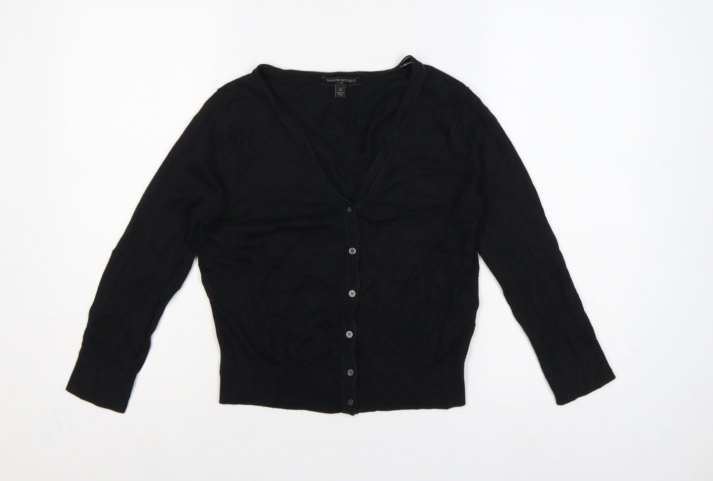 Banana Republic Women Black S V-Neck Button Knit Cardigan