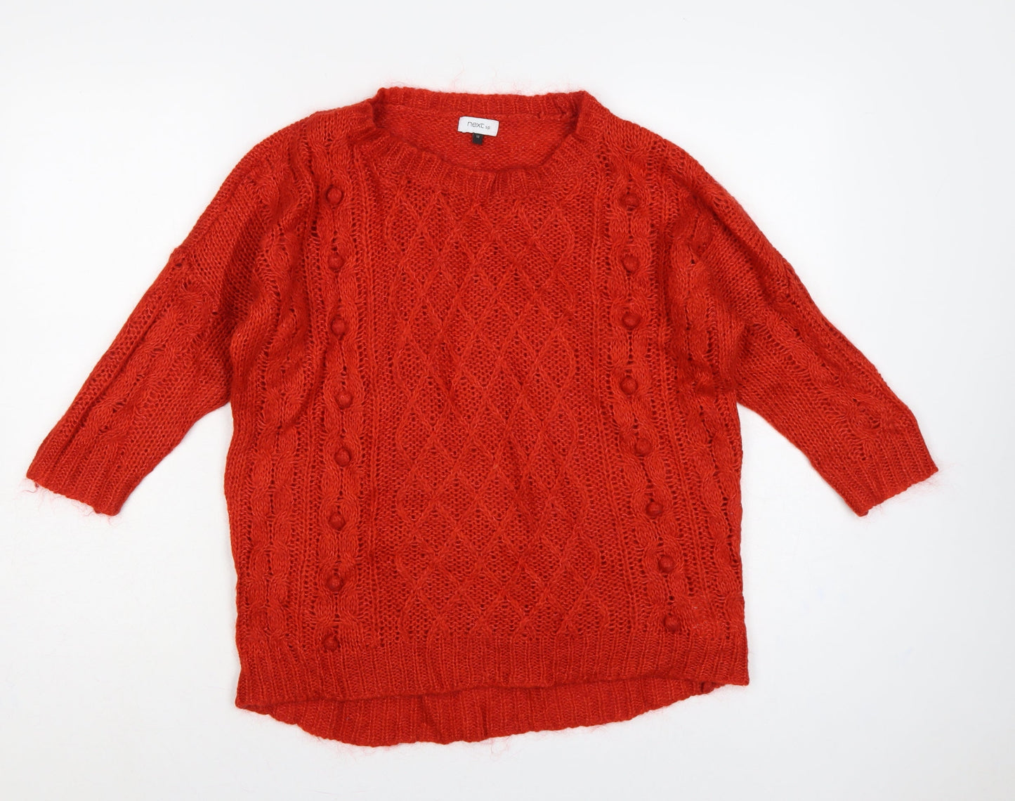 Next Women Red UK 12 Cable Knit Mohair Blend Round Neck Jumper