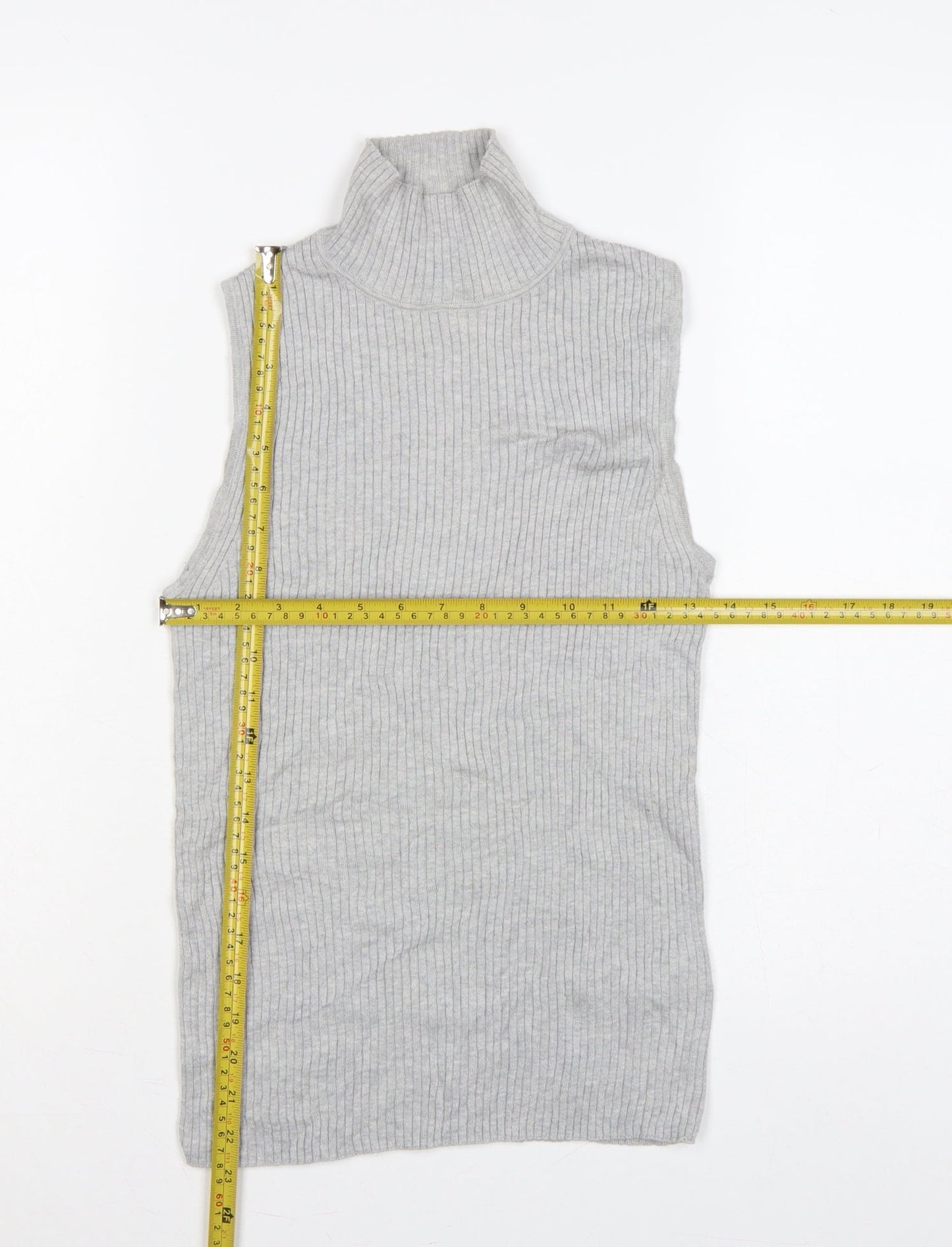 GAP Women Grey Small Sleeveless Roll Neck Rib Knit Tunic Jumper