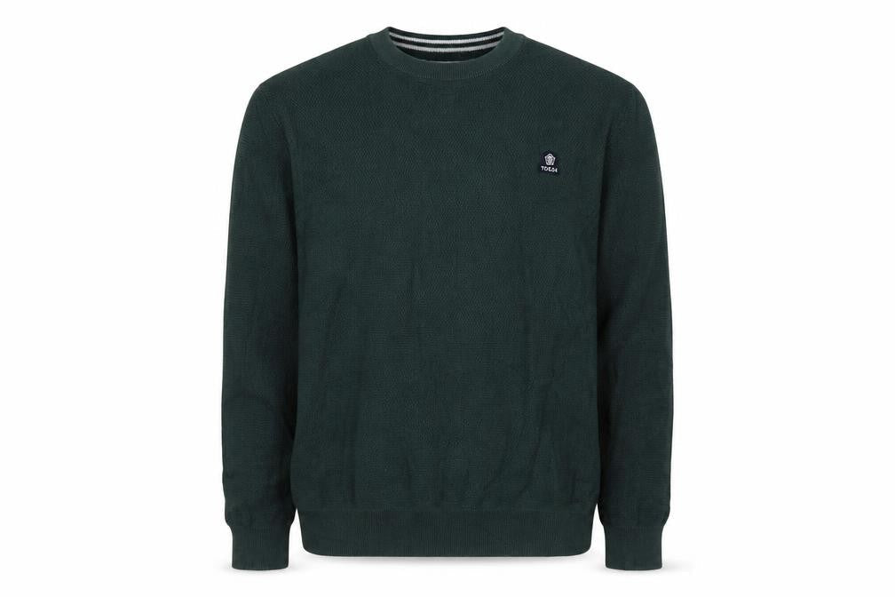 TOG24 Mens Green L Cable Knit Cotton Crew Neck Pullover Jumper
